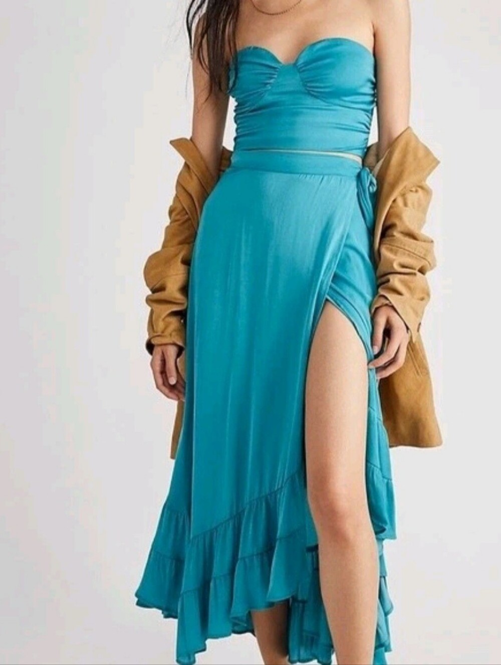 Free People Rendezvous Turquoise Wrap Midi Skirt Set Women's Size XL